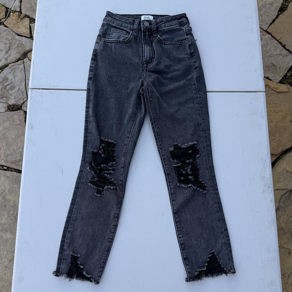Black Wash Ripped Slim/Straight Women's Jeans